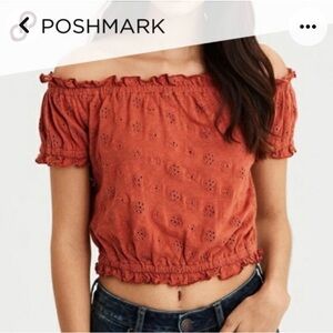 American Eagle 🌵 Orange Off The Shoulder Cropped Eyelet Top Medium​